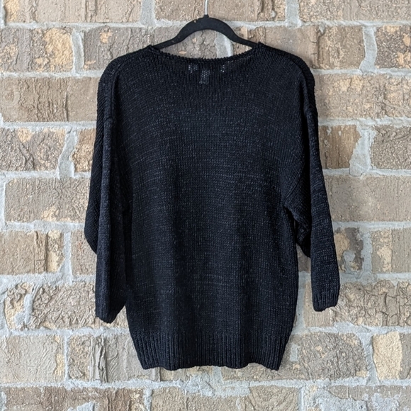 VTG 80s Chaus Abstract Heart Fish Colorful Knit Sweater Silk Large Black - Picture 4 of 7